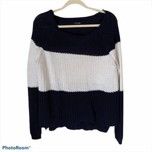 Papermoon Navy‎ & White Chunky Oversized Sweater Medium